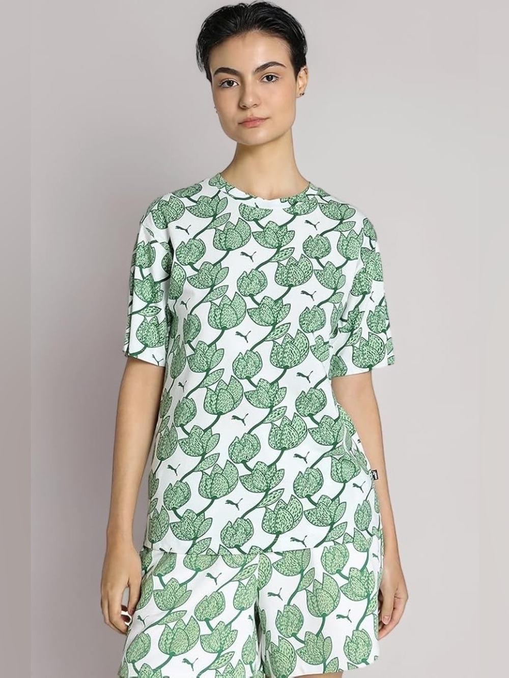 Puma Women’s ESS+ Blossom AOP Lounge Set Archive Green Size S Shorts & T-shirt